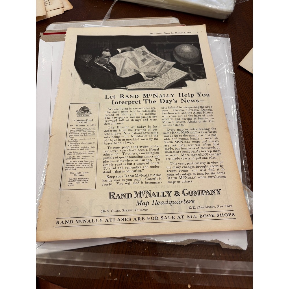Rand McNally White Trucks 1921 Vintage Magazine Print Ad Black White Art Decor